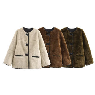 Women's Tri-Color Faux Fur Plush Jacket 6