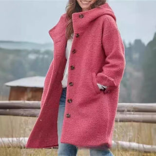 Fashionable Women's Wool Coat, Solid Color with Hood 2