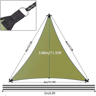 Triangle Sun Shade Sail 4x4x4m, Waterproof UV-Blocking Canopy 6