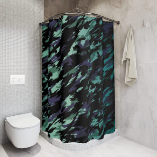 Abstract Teal Black Camo Shower Curtain | Modern Watercolor Bathroom Decor 5