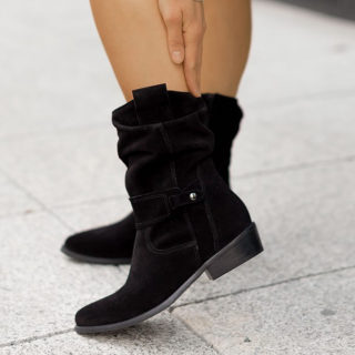 Low Heel Square Heel Suede Pleated Ankle Boots