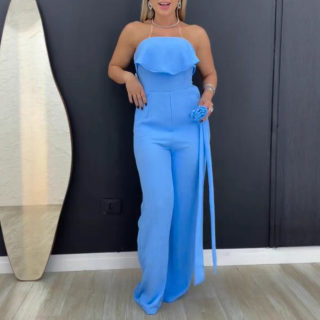 Women's One-Piece Jumpsuit Pants | Ruffled Strapless with Flower Waistband