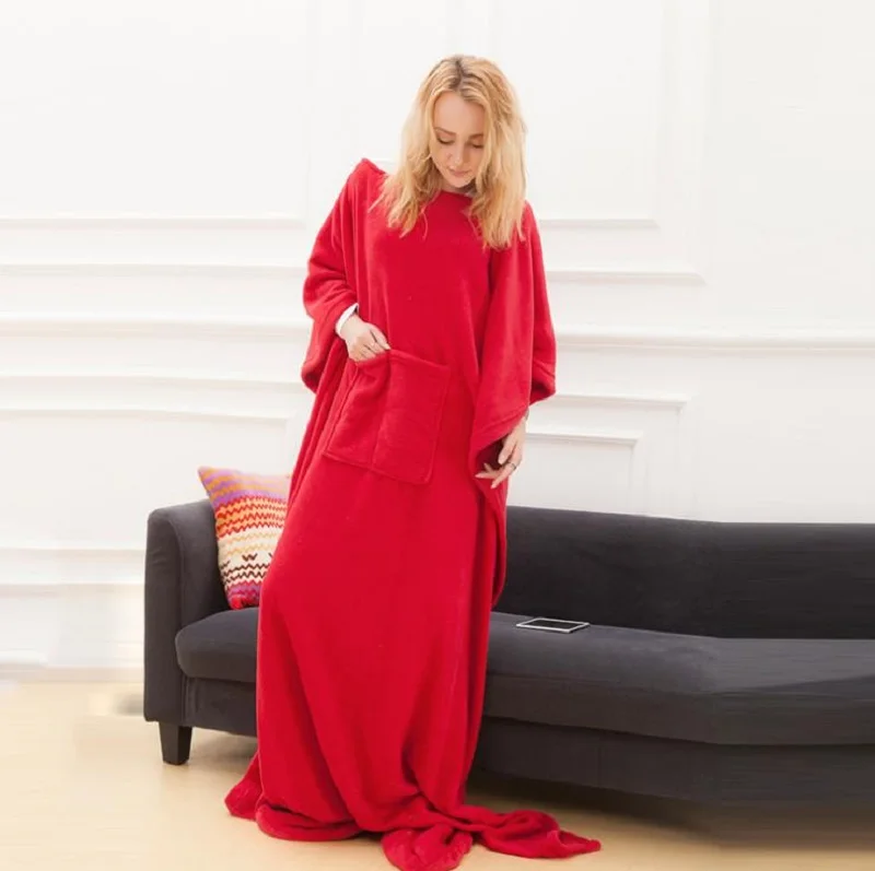 Hooded Pocket TV Blanket, Warm Soft Coral Fleece 2