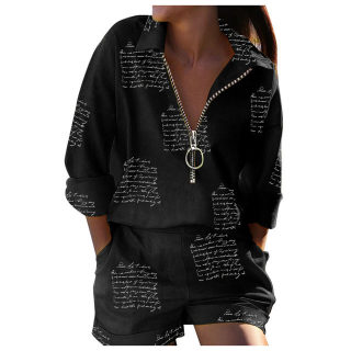 Women's Two-Piece Set | Long Sleeve Printed Zip-Up Top & Shorts 4