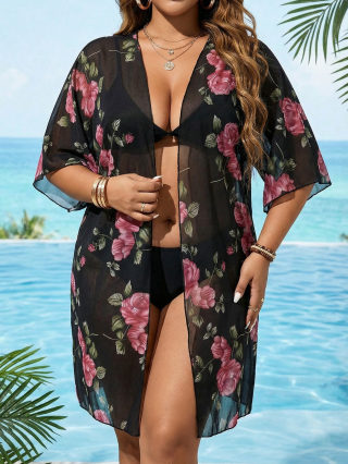 Plus Size Floral beach cover-up 6