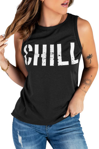 Black 'CHILL' Graphic Print Tank Top for Women 6