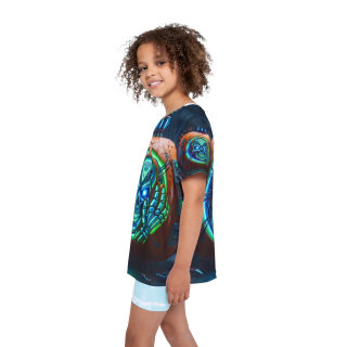 Neon Cyber Skull Pumpkin Kids Jersey 8