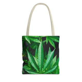 Green Cannabis Leaf Tote Bag | All-Over Print Hemp Plant Design 10