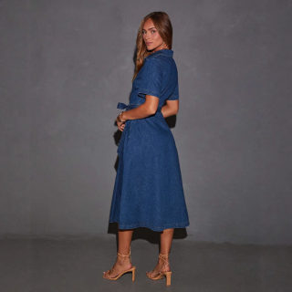 Vintage V-Neck Tie-Front Denim Dress 4