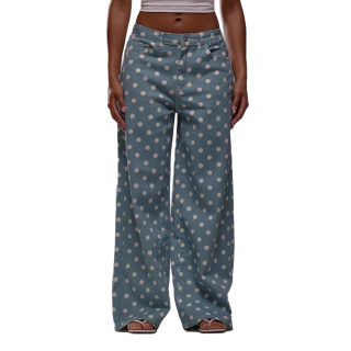 Polka Dot Loose Fit Mid-Waist Denim Pants 5