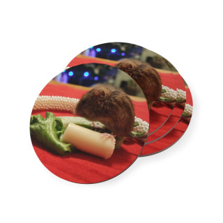 Mouse Eating Cheese Coaster | Round Cork-Backed Drink Coaster, Cute Rodent Photo 2