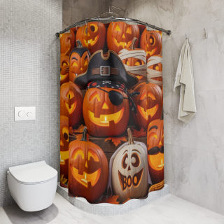 Pumpkin Patch Jack-o'-Lanterns Shower Curtain | Halloween Pumpkin Pattern 5