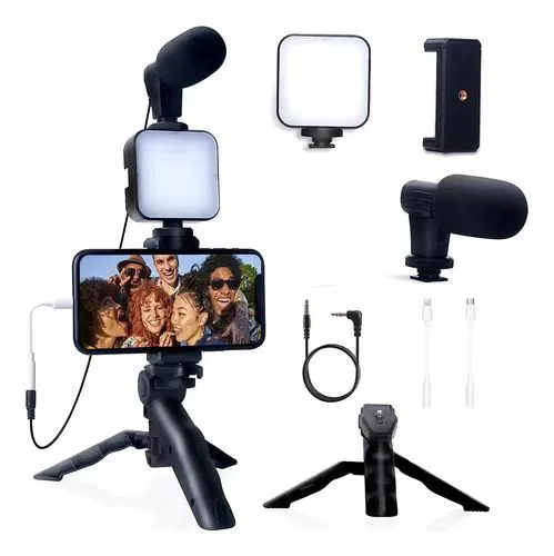 Vlogging Kit: Phone Tripod with LED Fill Light and Mini Microphone 6