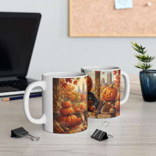 Pumpkin Head Banker Mug | Halloween Fall Autumn Ceramic Coffee Cup