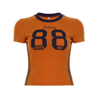 Street Retro Letter Print Slim Crop Top | Color Block Sporty 6