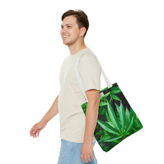 Green Cannabis Leaf Tote Bag | All-Over Print Hemp Plant Design 38