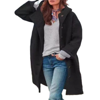 Fashionable Women's Wool Coat, Solid Color with Hood 4