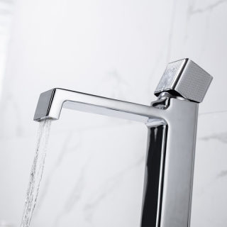 Black Square Countertop Basin with Chrome Faucet 2