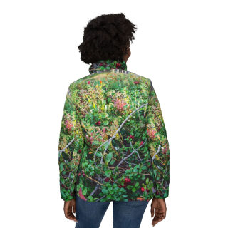 Forest Lingonberry Bush Puffer Jacket | All-Over Nature Print 4