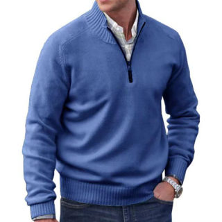 Men's Zip Stand-Up Collar Wool Sweater | Warm Pullover 6