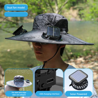 Fishing hat with fan — solar-powered cooling hat for camping and hiking