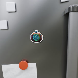 Neon Cyber Skull Pumpkin Die-Cut Magnet | Halloween Techpunk Sticker Magnet