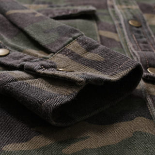 Camouflage Denim Shirt for Men | Army Green Long Sleeve Loose Jean Shirt 4