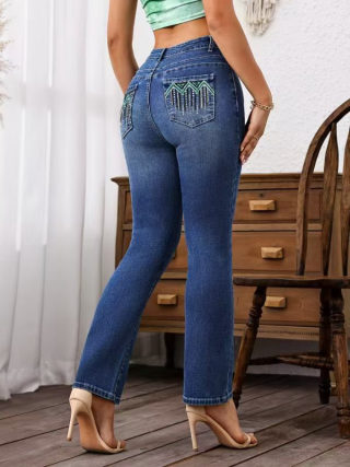 Classic Stretch Denim Jeans | Embroidered High Waist 6