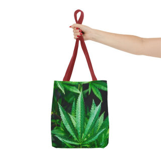 Green Cannabis Leaf Tote Bag | All-Over Print Hemp Plant Design 49