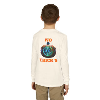 Skull Pumpkin 'No Tricks' Long Sleeve Kids Tee 37