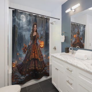 Victorian Pumpkin Witch Shower Curtain | Halloween Haunted Castle 4