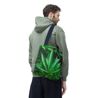 Green Cannabis Leaf Tote Bag | All-Over Print Hemp Plant Design 88