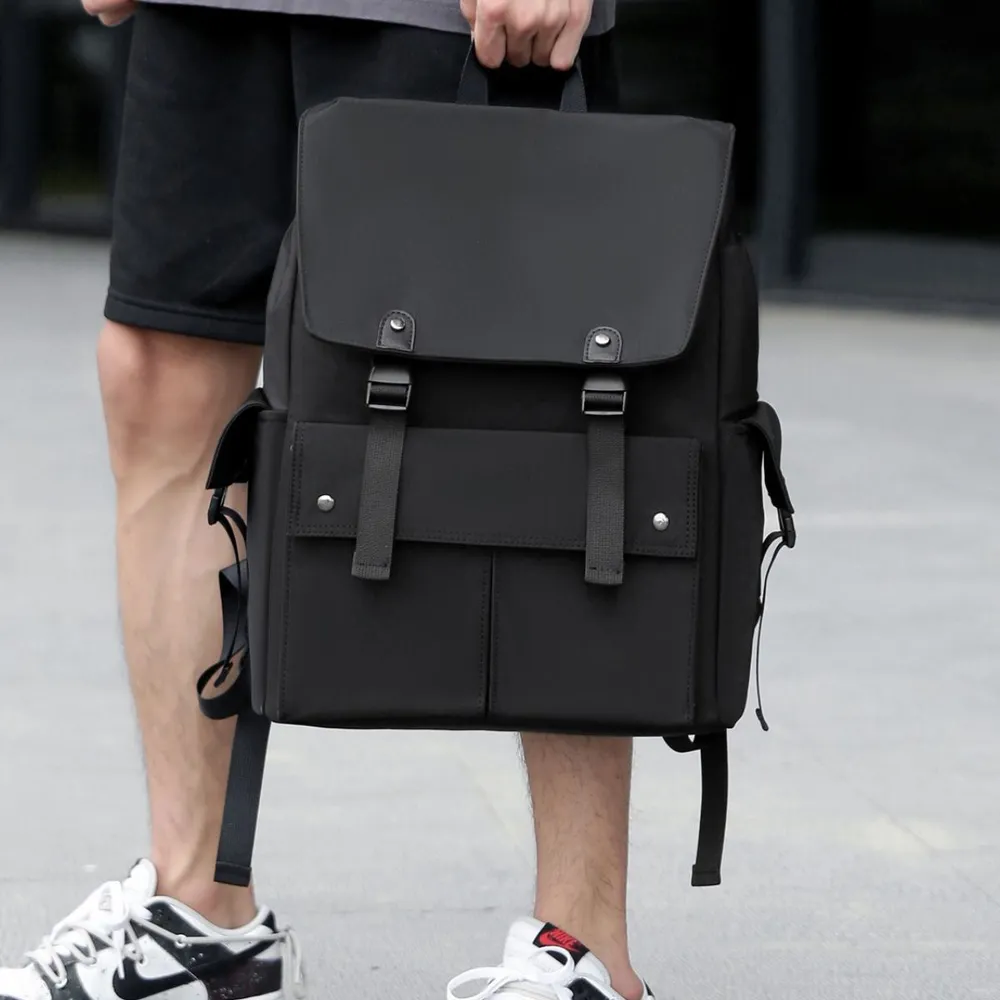 PU Leather Multi-Pocket Backpack with Adjustable Straps