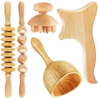 Beech Wood Massage Set — Gua Sha Cup, Roller & Muscle Stick