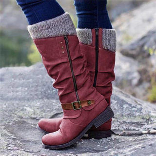 Thick Heel Side Zipper Knit Boots | Women's 2