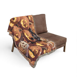 Jack-o'-Lantern Patchwork Woven Blanket | Halloween Pumpkin Throw