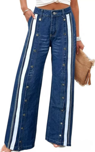 Retro-Style Wide-Leg Floor-Length Denim Pants 6