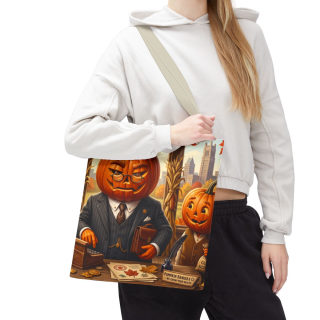 Pumpkin Head Businessmen Tote Bag | Halloween Pumpkin City Illustration 100