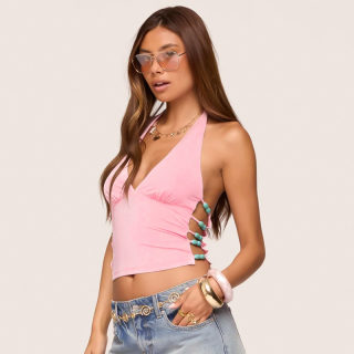 Halter Backless Beaded T-Shirt for Women | Summer Street Style 4