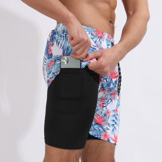 Men's Casual Beach Sports Shorts | Printed Double Layer Plus Size
