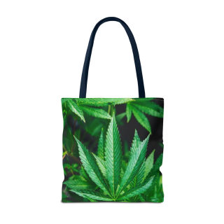 Green Cannabis Leaf Tote Bag | All-Over Print Hemp Plant Design 30