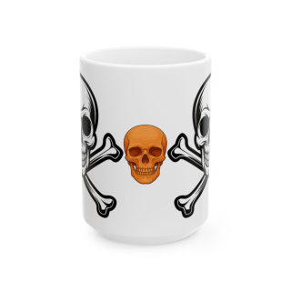 Orange Skull with Crossbones Mug | Pirate Skull Coffee Cup 2