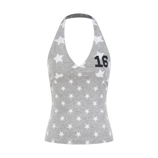V-Neck Star Camo Digital Print Crop Top | Fitted Slimming
