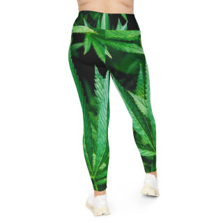 Green Cannabis Leaf Leggings, Plus Size | All-Over Print 4
