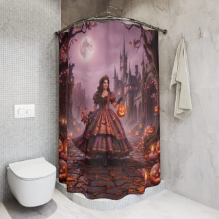 Victorian Witch Halloween Shower Curtain | Pumpkin Nightcape 5
