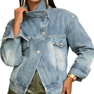 Streetwear Biker Style Washed Denim Jacket | Stand Collar Retro 5