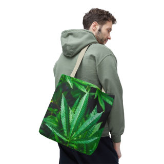 Green Cannabis Leaf Tote Bag | All-Over Print Hemp Plant Design 86