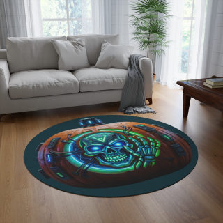 Cyberpunk Pumpkin Skull Round Rug | Halloween Neon Skull Floor Mat 4