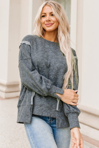 Gray Acid Wash Relaxed Fit Sweatshirt | Exposed Seams 6