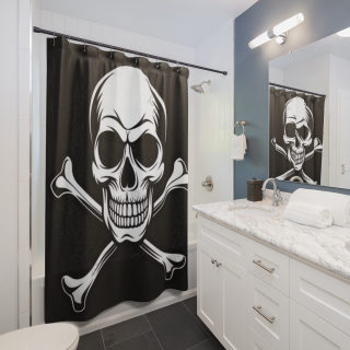 Skull and Crossbones Shower Curtain | Pirate Skull Bathroom Decor